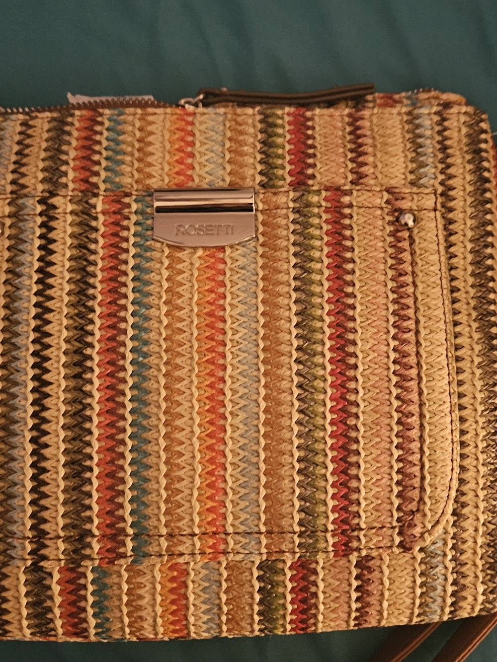 Rosetti Straw Crossbody with Rainbow Stripe Accents